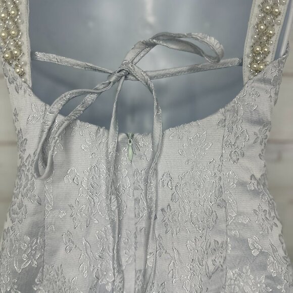 NWOT CIDER Womens Jacquard Floral Pearl Straps Mini Dress in Light Blue Size XS - Picture 5 of 10